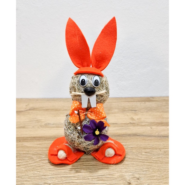 Iepuras decorativ de Paste din fan, 25x10cm, portocaliu, set 1 bucata