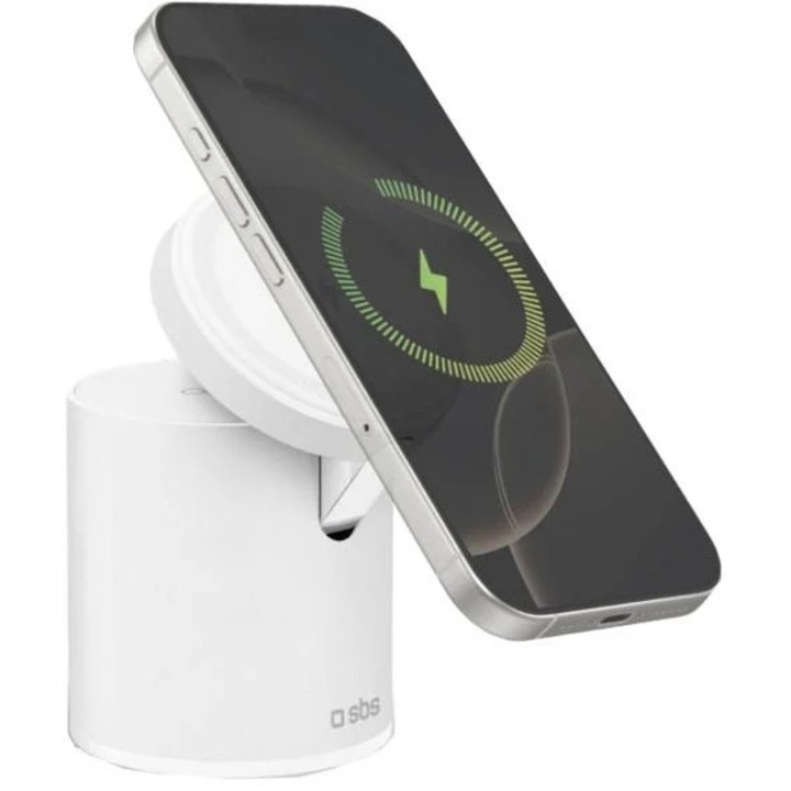 SBS mágneses Power Dock 2 az 1-ben 15W vezeték nélküli töltő, fehér