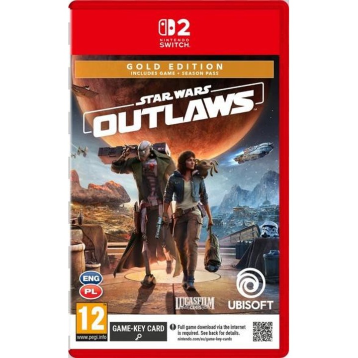 Joc Nintendo Switch 2 Star Wars Outlaws Gold Edition, set complet, optimizare pentru consola, multicolor