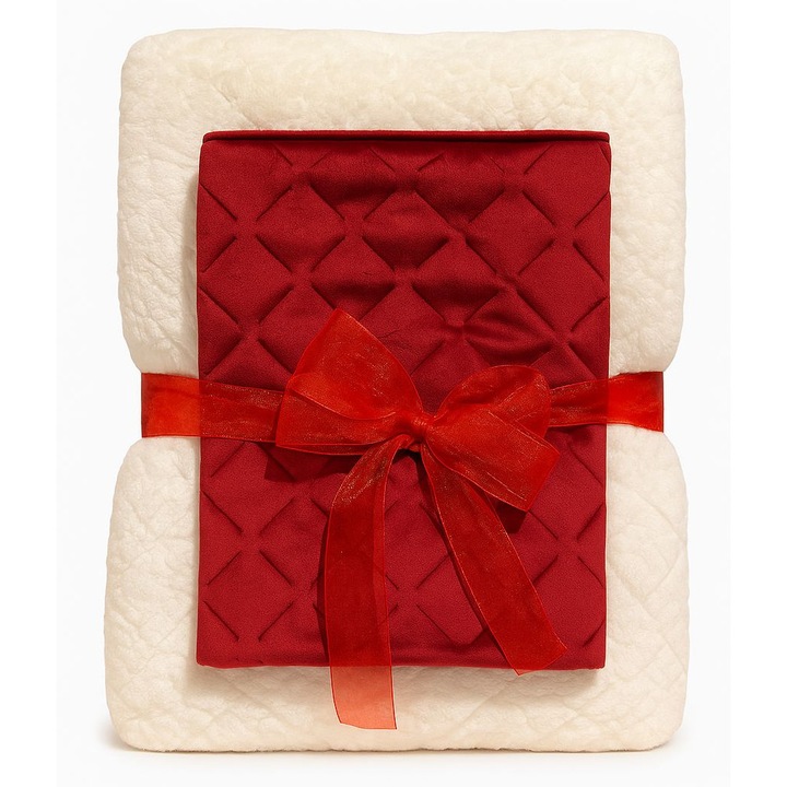 Ecru bársony ágytakaró szett fonott mintával, 220x150 cm és díszpárnahuzat