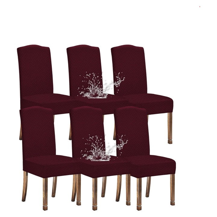 Set 6 huse scaune, Rezistente la apa, material twill Jacquard, Rosu Vin