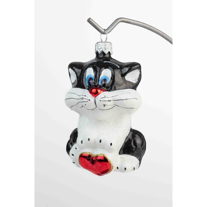 Glob de Craciun din sticla, decorat manual, motivatie diversa, multicolor, 10x6x10cm, set 1 bucata