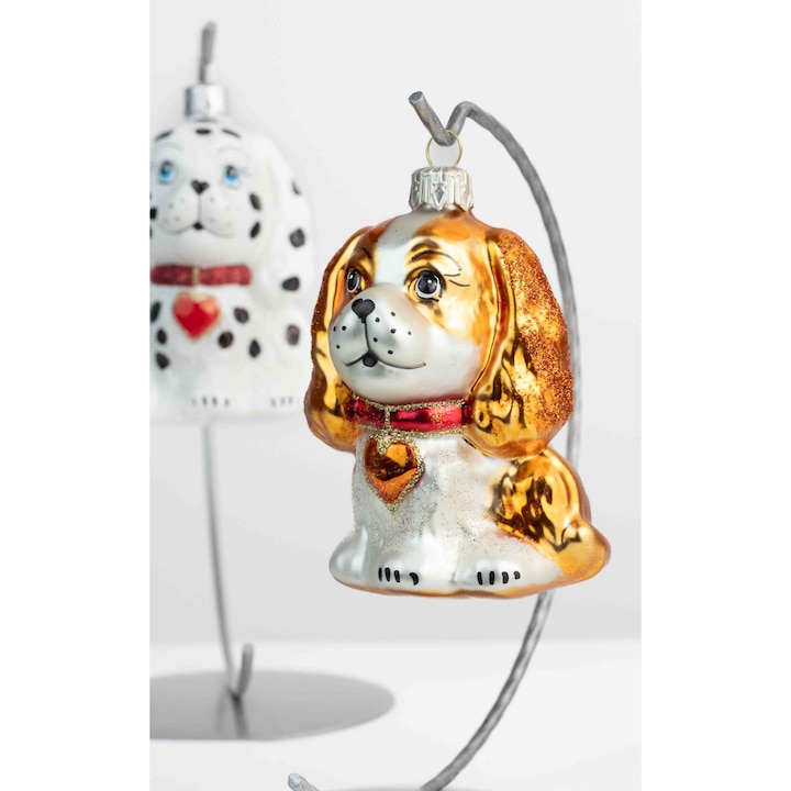 Glob de Craciun, Piesek cu Obroza, multicolor, 10x7x10cm, decorat manual