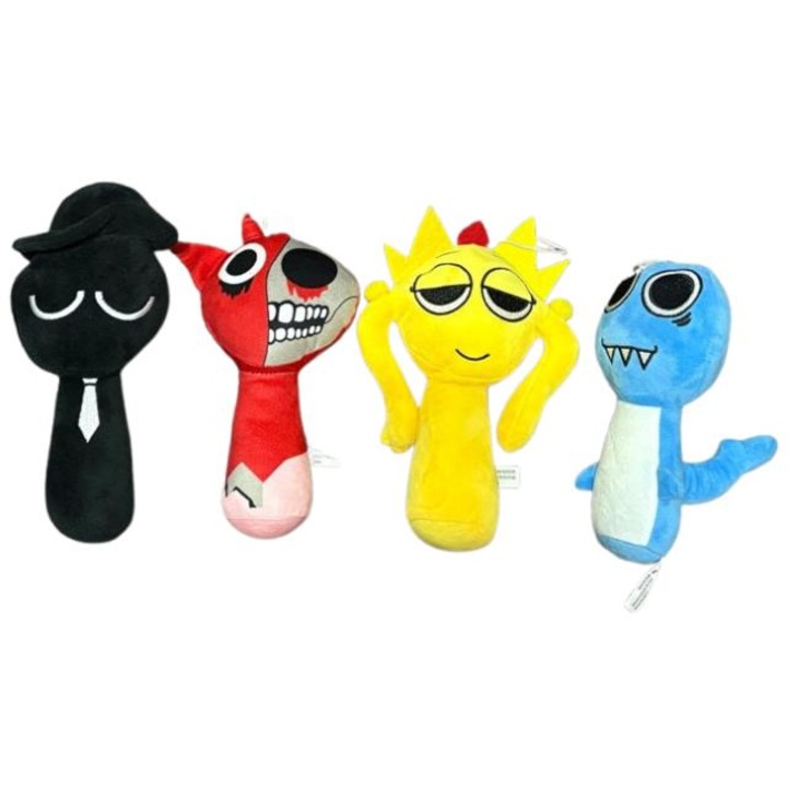 Комплект от 4 плюшени играчки Sprunki, 22 см, многоцветни