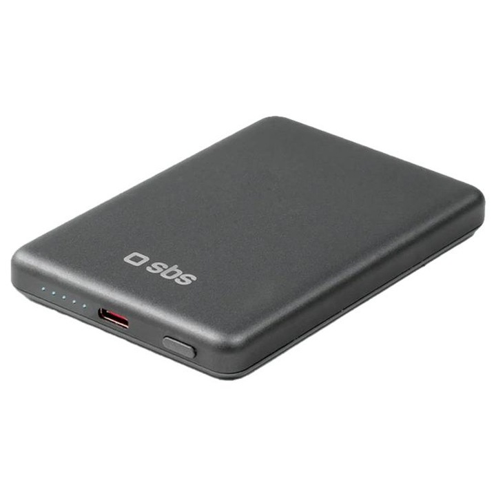 Powerbank 5000mAh, SBS, compatibil cu MagSafe, 15W, gri, compact