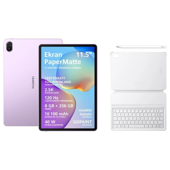 Tableta Huawei MatePad 11.5 2025 PaperMatte Edition, 8GB RAM, 256GB, Violet, set cu tastatura si creion stylus