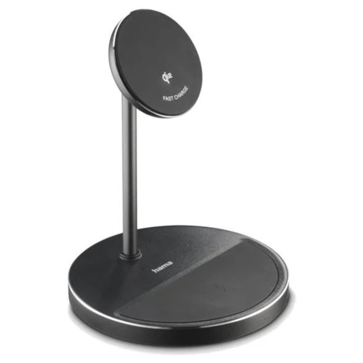 Incarcator wireless Hama 2 in 1 Qi2 cu suport 15W, negru