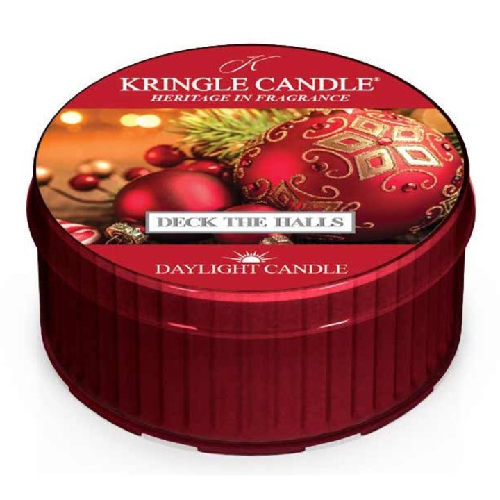 Ароматна свещ Deck The Halls Kringle Candle, аромати на канела и тонка, 10х15см