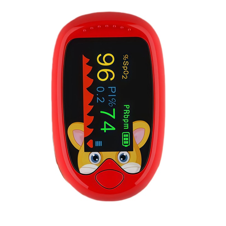 Pulsoximetru pentru deget, galben, 70-100% SpO2, 30-240 BPM, set cu lanyard si manual de utilizare, Rosu