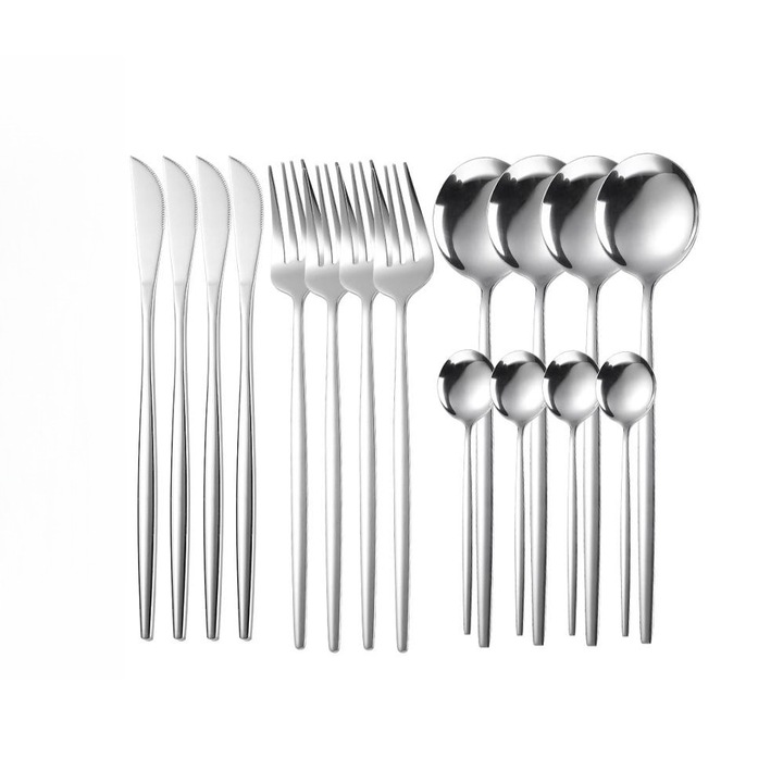 Комплект прибори за хранене Leccik, инокс, 16 части, сребрист, 24x7x5см, за 4 души