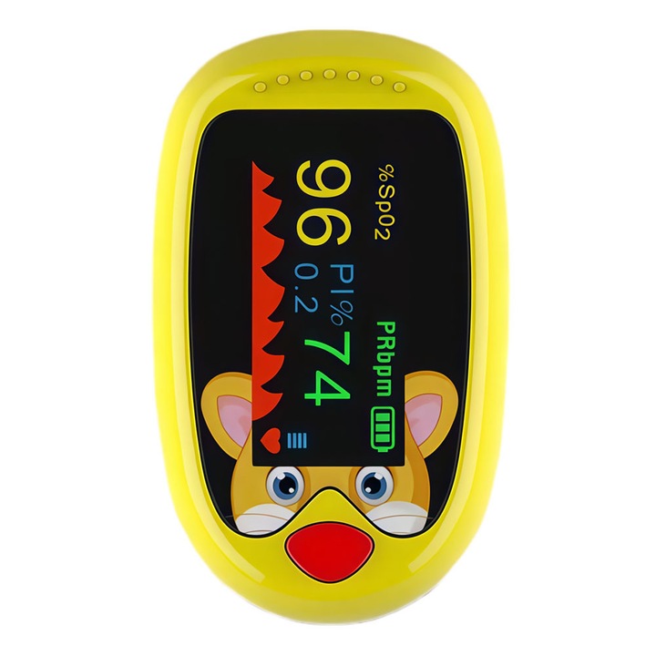 Pulsoximetru pentru deget, galben, 70-100% SpO2, 30-240 BPM, set cu lanyard si manual de utilizare, galben