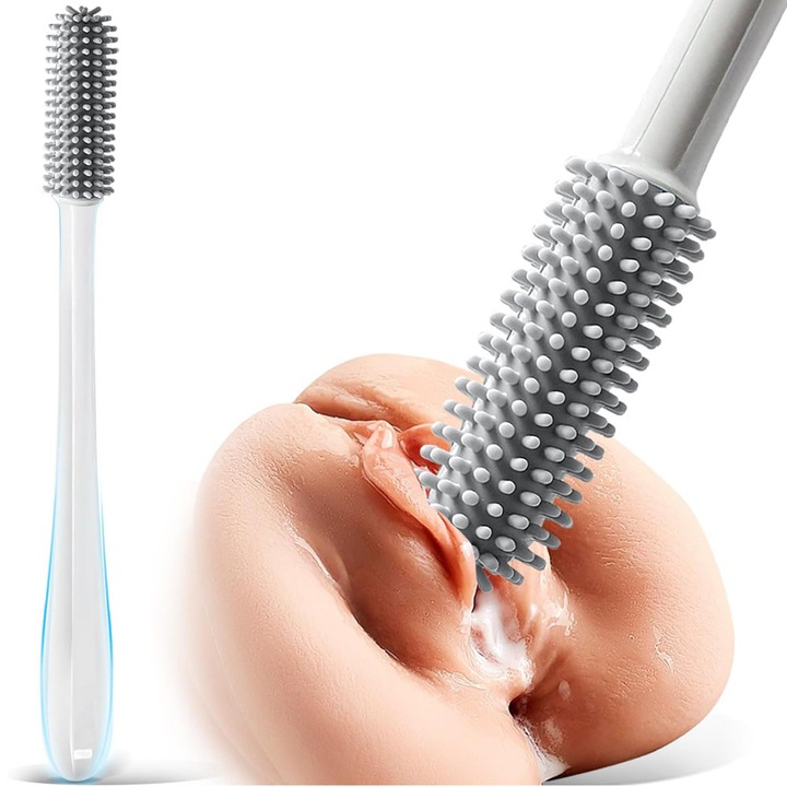 Четка за почистване на еротични играчки, Mimimo, мека силиконова глава, дълга дръжка, безопасно почистване