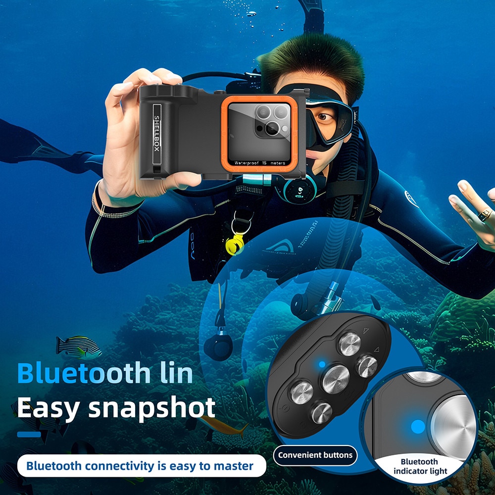 Husa Impermeabila subacvatica pentru Telefon, Garsonal®, protectie impermeabila 15m, pentru telefoane de pana la 6.9 inch, Adecvata pentru snorkeling si scufundari, Negru/orange