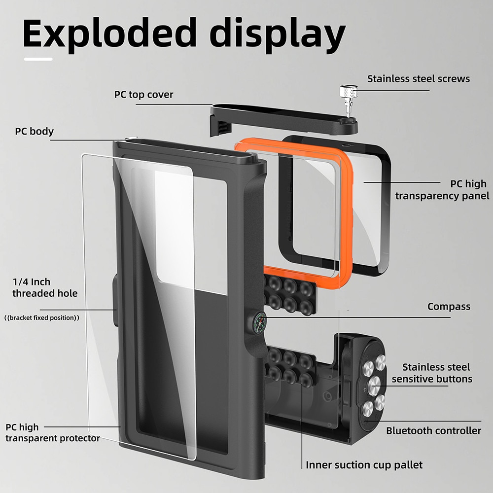 Husa Impermeabila subacvatica pentru Telefon, Garsonal®, protectie impermeabila 15m, pentru telefoane de pana la 6.9 inch, Adecvata pentru snorkeling si scufundari, Negru/orange
