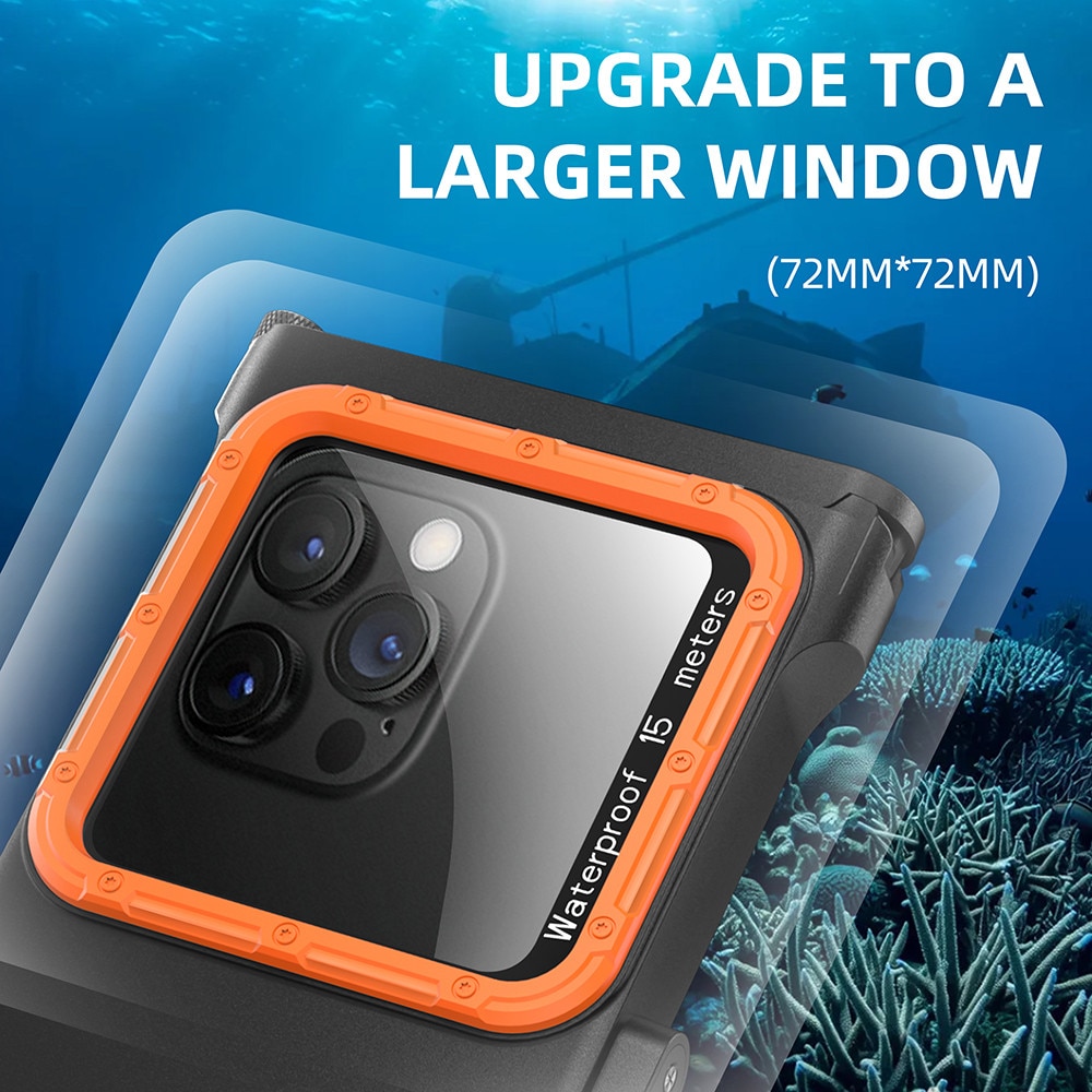 Husa Impermeabila subacvatica pentru Telefon, Garsonal®, protectie impermeabila 15m, pentru telefoane de pana la 6.9 inch, Adecvata pentru snorkeling si scufundari, Negru/orange