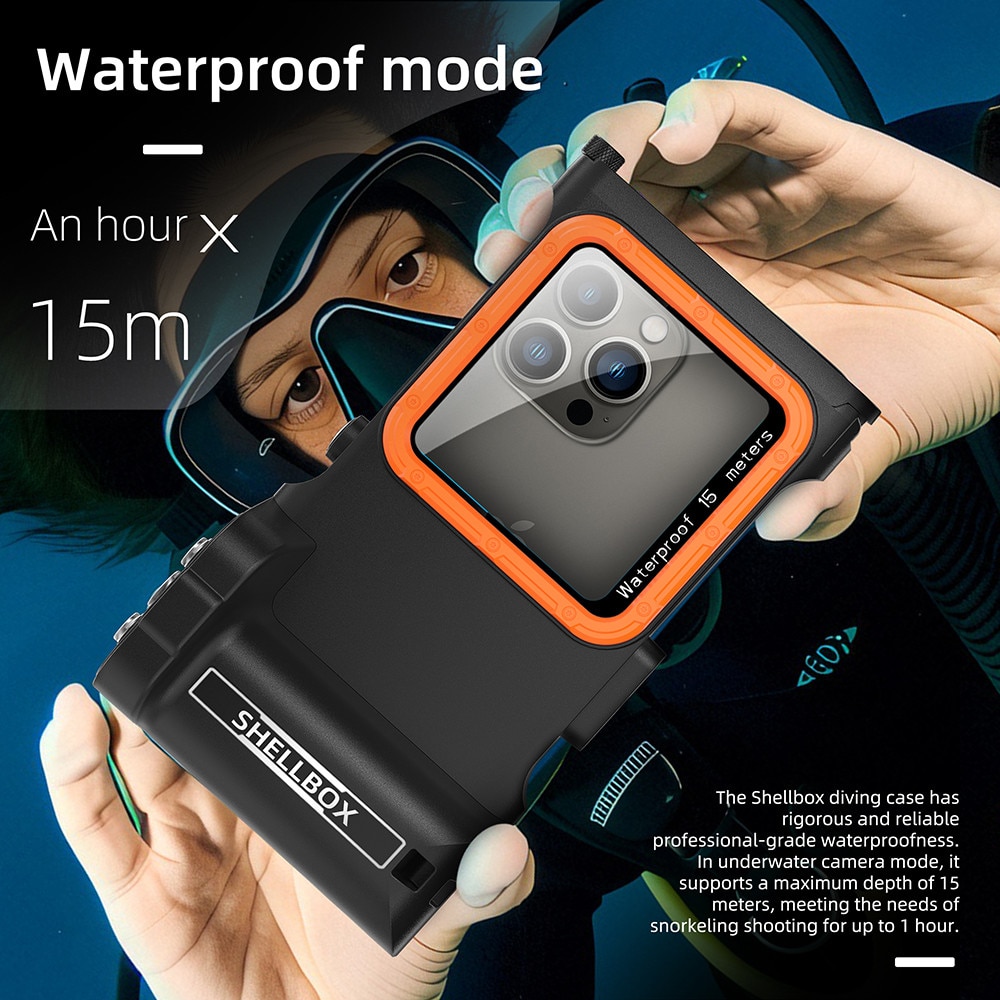 Husa Impermeabila subacvatica pentru Telefon, Garsonal®, protectie impermeabila 15m, pentru telefoane de pana la 6.9 inch, Adecvata pentru snorkeling si scufundari, Negru/orange