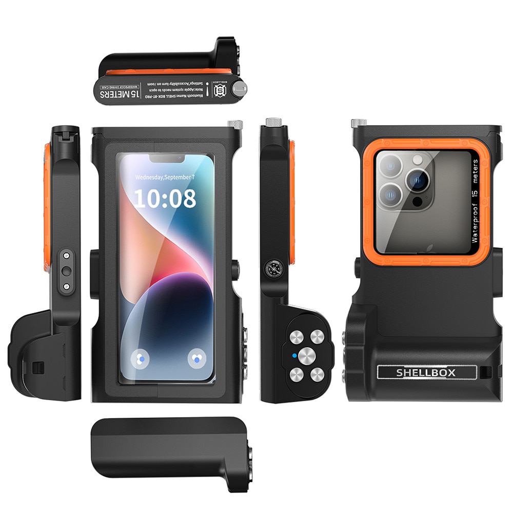 Husa Impermeabila subacvatica pentru Telefon, Garsonal®, protectie impermeabila 15m, pentru telefoane de pana la 6.9 inch, Adecvata pentru snorkeling si scufundari, Negru/orange