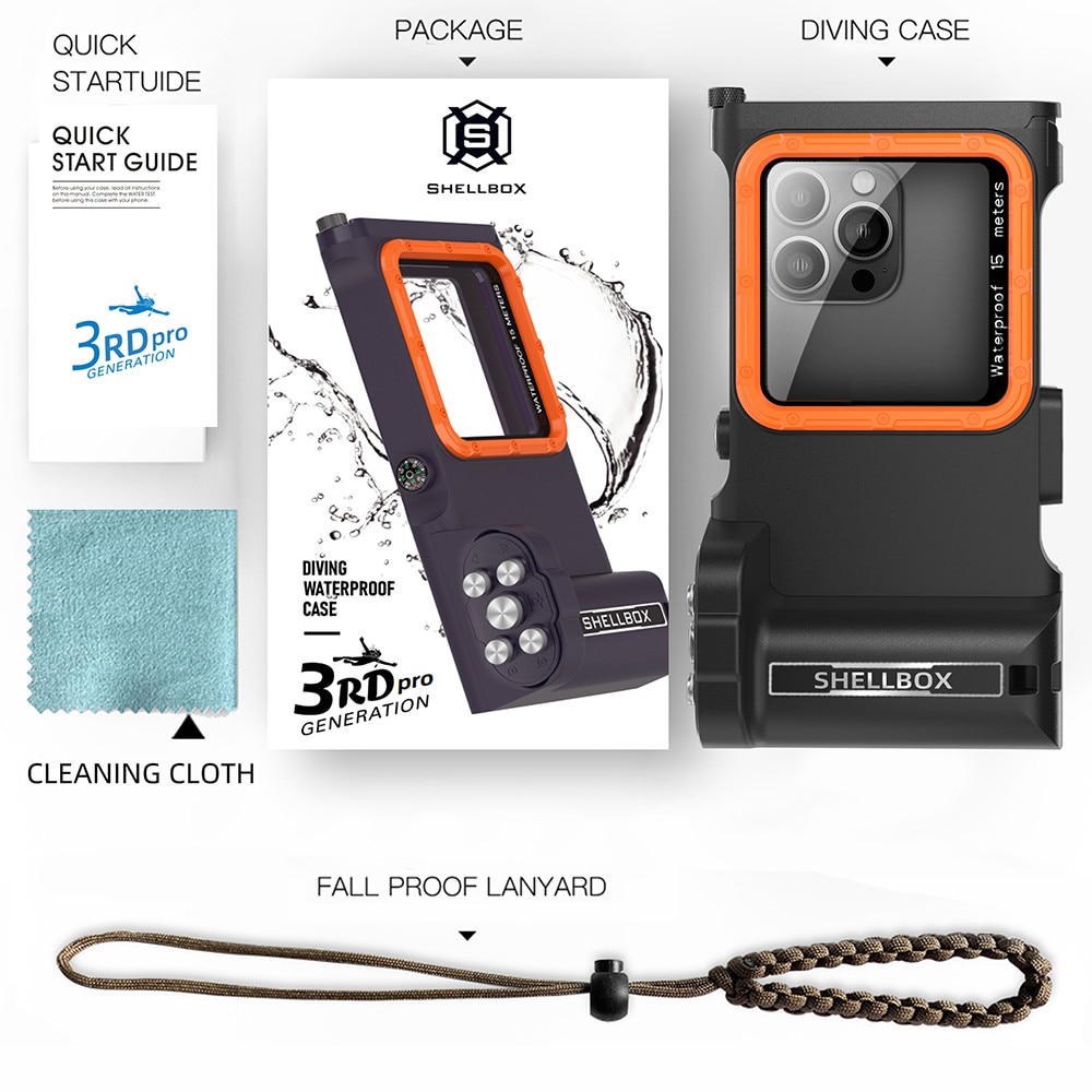 Husa Impermeabila subacvatica pentru Telefon, Garsonal®, protectie impermeabila 15m, pentru telefoane de pana la 6.9 inch, Adecvata pentru snorkeling si scufundari, Negru/orange