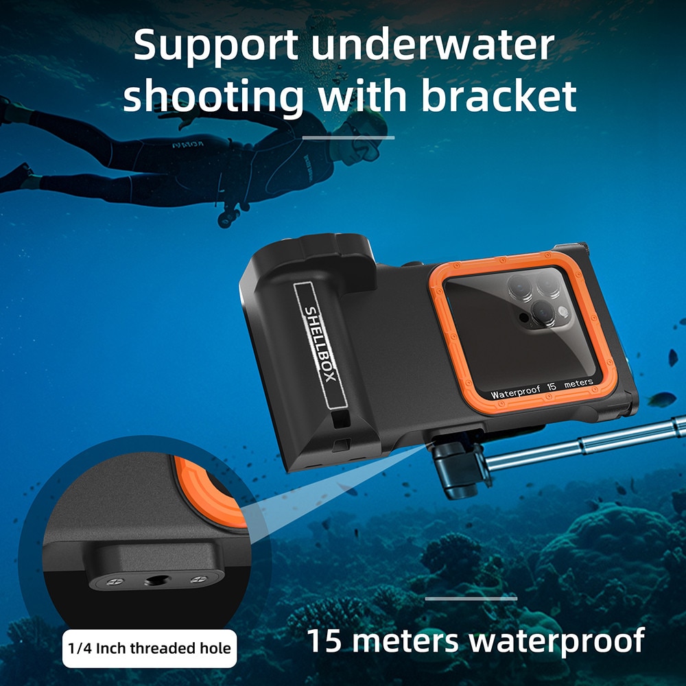 Husa Impermeabila subacvatica pentru Telefon, Garsonal®, protectie impermeabila 15m, pentru telefoane de pana la 6.9 inch, Adecvata pentru snorkeling si scufundari, Negru/orange