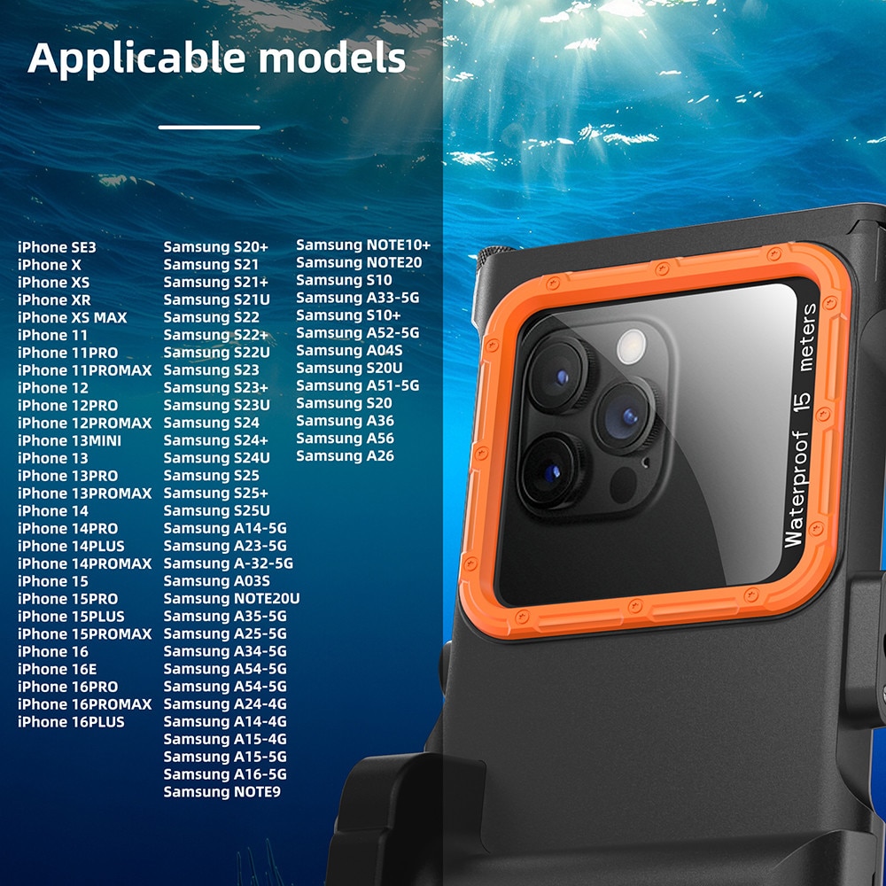 Husa Impermeabila subacvatica pentru Telefon, Garsonal®, protectie impermeabila 15m, pentru telefoane de pana la 6.9 inch, Adecvata pentru snorkeling si scufundari, Negru/orange