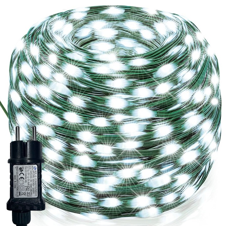 LED fényfüzér zöld vezetékkel, 30M, 300 LED, 8 világítási mód