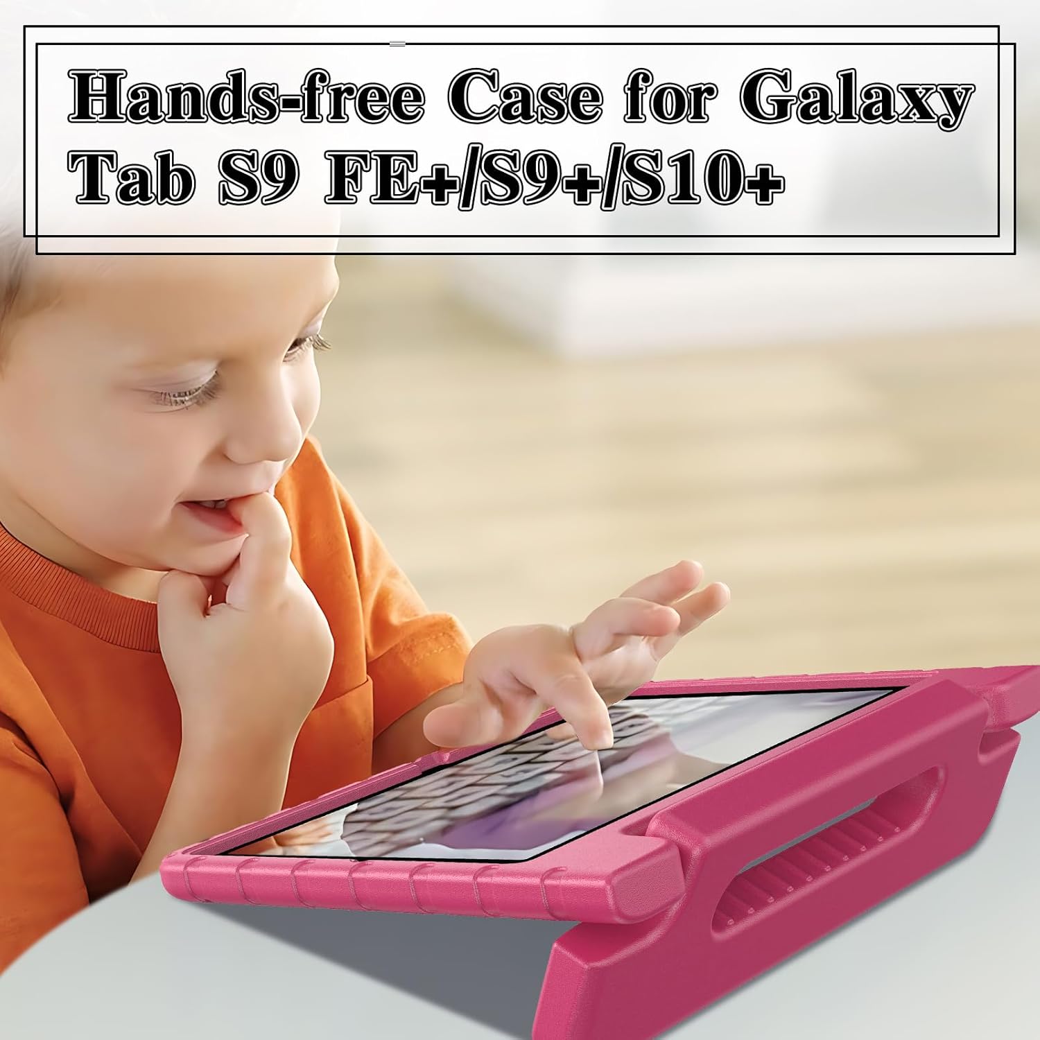Husa Lotusif pentru Samsung Galaxy Tab S10 Plus / S9 FE Plus / S9 Plus 12.4 inch 2024/2023, Carcasa pentru Copii cu Suport si Maner, Compatibila cu Creion, Protectie Superioara, Roz Aprins