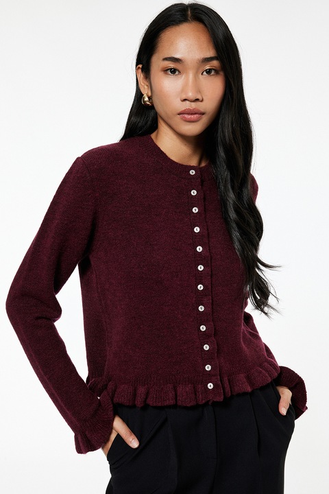 KOTON, Cardigan cu nasturi, Rosu inchis