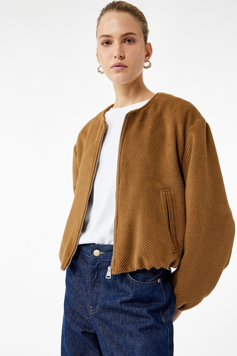 KOTON, Jacheta striata cu buzunare, Maro scortisoara, 2XL