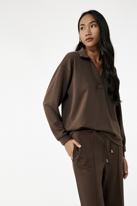KOTON, Bluza lejera din amestec de modal cu decolteu in V, Maro