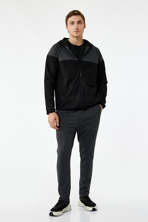 KOTON, Pantaloni de trening cu snur si buzunare laterale, Gri antracit