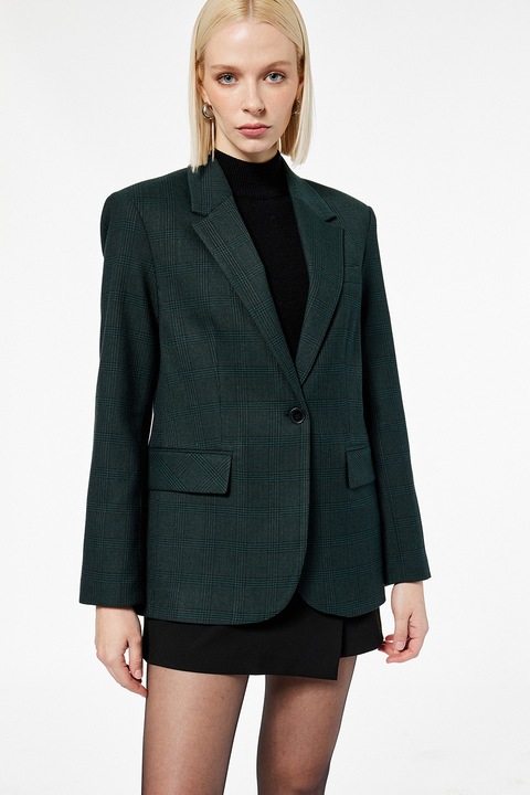 KOTON, Sacou in carouri cu revere decupate, Verde padure