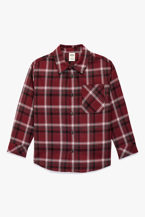 KOTON, Camasa in carouri cu buzunar pe piept, Alb/Visiniu/Negru