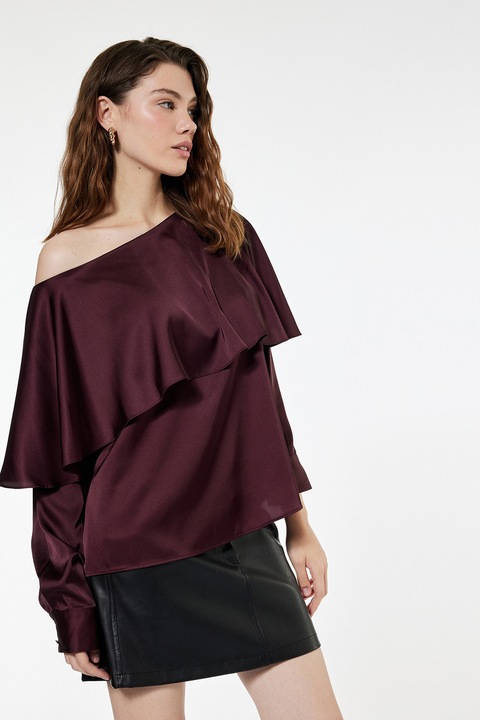 KOTON, Bluza din satin cu model uni, Visiniu