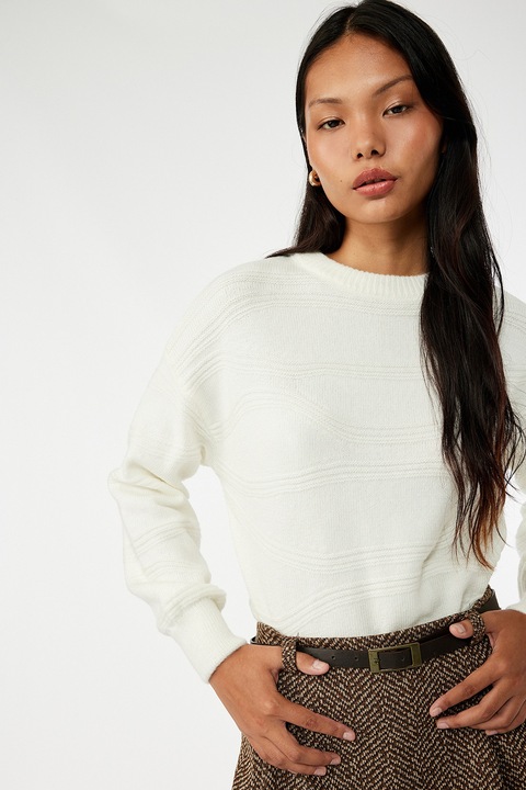 KOTON, Pulover uni cu decolteu la baza agatului, Alb fildes