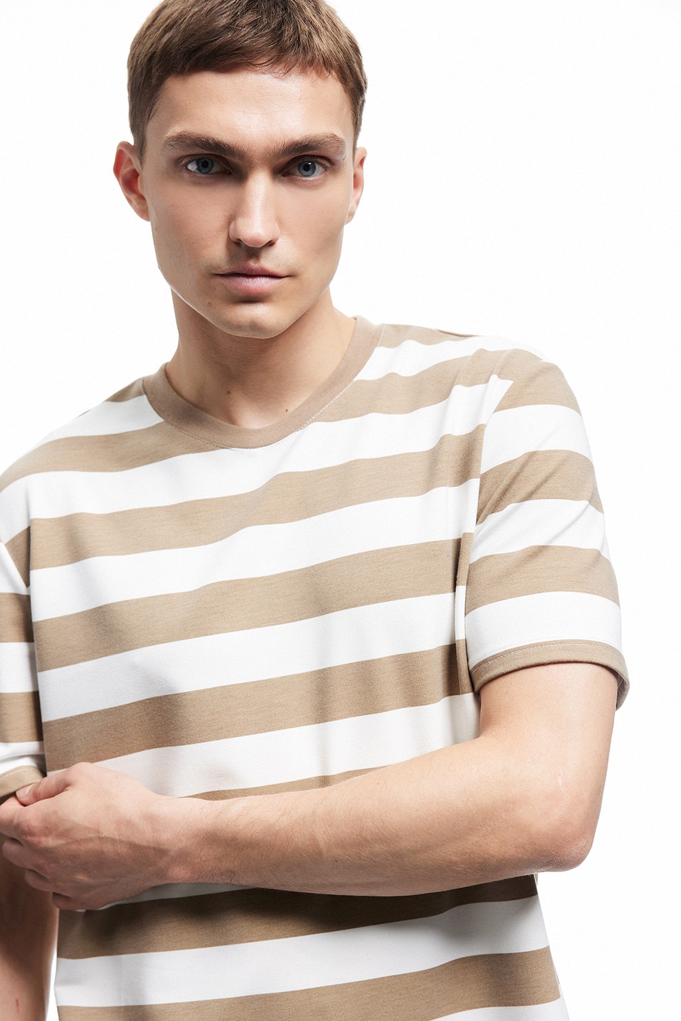 KOTON, Tricou supradimensionat cu decolteu la baza gatului, Alb, Caramel, XL