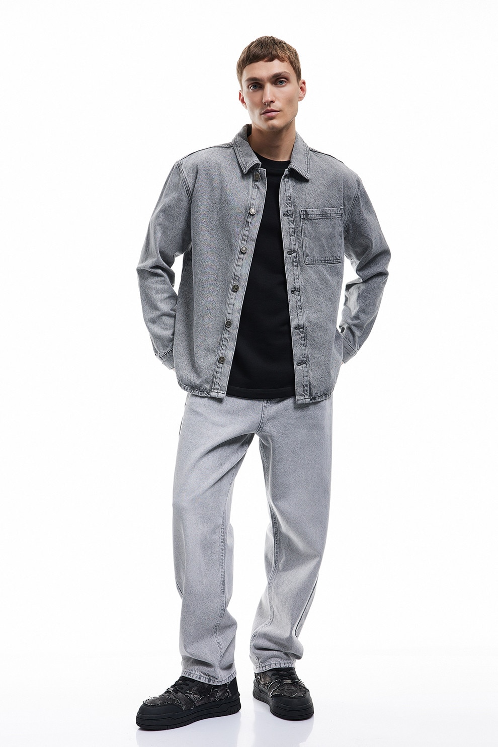 KOTON, Blugi relaxed fit cu talie medie, Gri, W30-L32