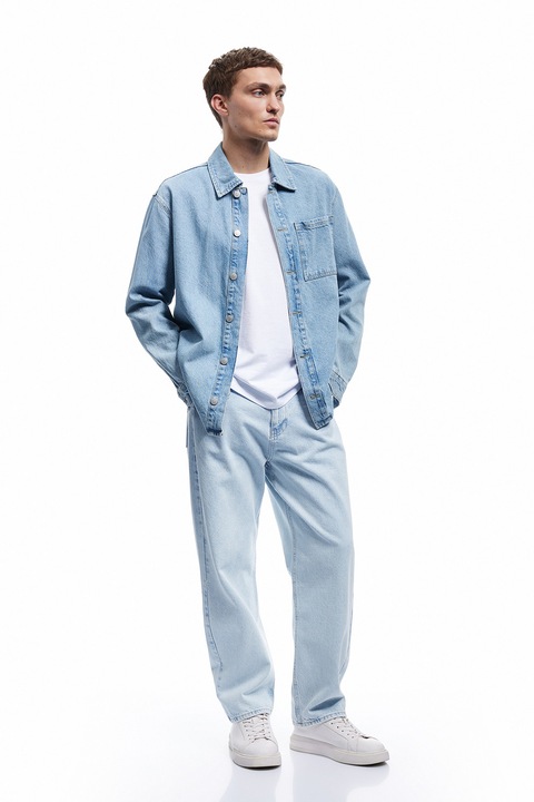 KOTON, Blugi relaxed fit cu talie medie, Albastru deschis