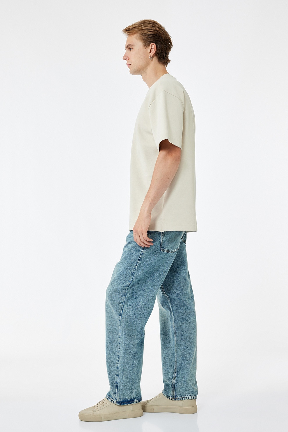 KOTON, Blugi relaxed fit cu talie medie, Albastru petrol, W30-L32