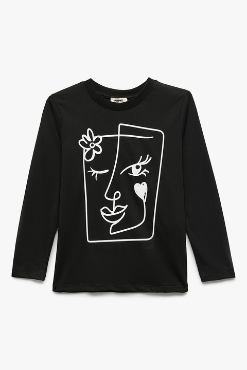 KOTON, Bluza de bumbac cu imprimeu, Negru