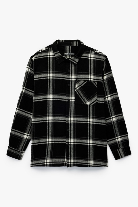 KOTON, Camasa in carouri cu buzunar pe piept, Alb/Negru