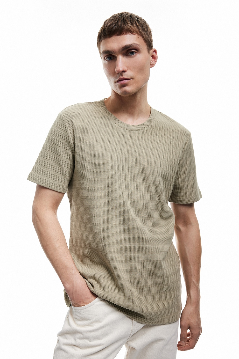 KOTON, Tricou slim fit de bumbac, Maro nisip, XL