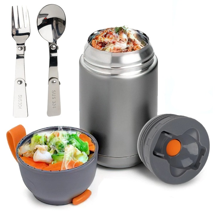 Zree Termosz 650ml, rozsdamentes acél, szivárgásmentes, duplafalú, kanalat és villát tartalmaz, többszínű, 10x19cm