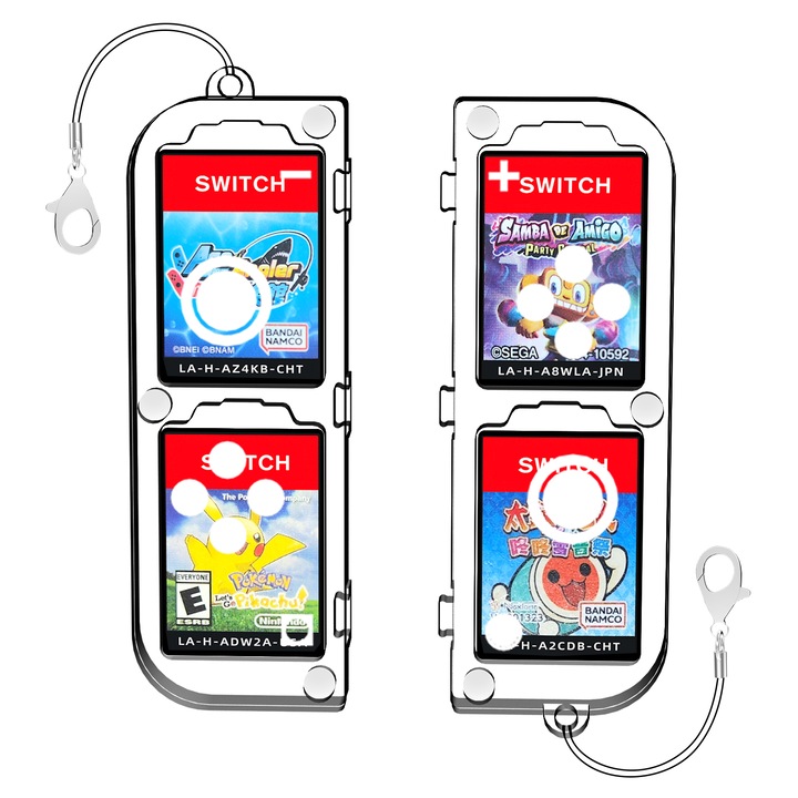 EXPAND Mini Switch Game Card Case Compatibil cu Nintendo Switch 2 2025 / OLED / Lite Games Cards, Switch Game Holder Travel Case cu 4 sloturi pentru carduri - ventuza magnetica (negru transparent)