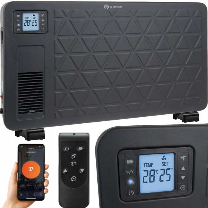 Електрически конвектор Smart, Zola, 2300W, 3 степени на мощност, регулируем термостат, еко режим, 24-часов таймер, защита от прегряване и накланяне, дистанционно управление, 70 x 43 x 12 см, черен