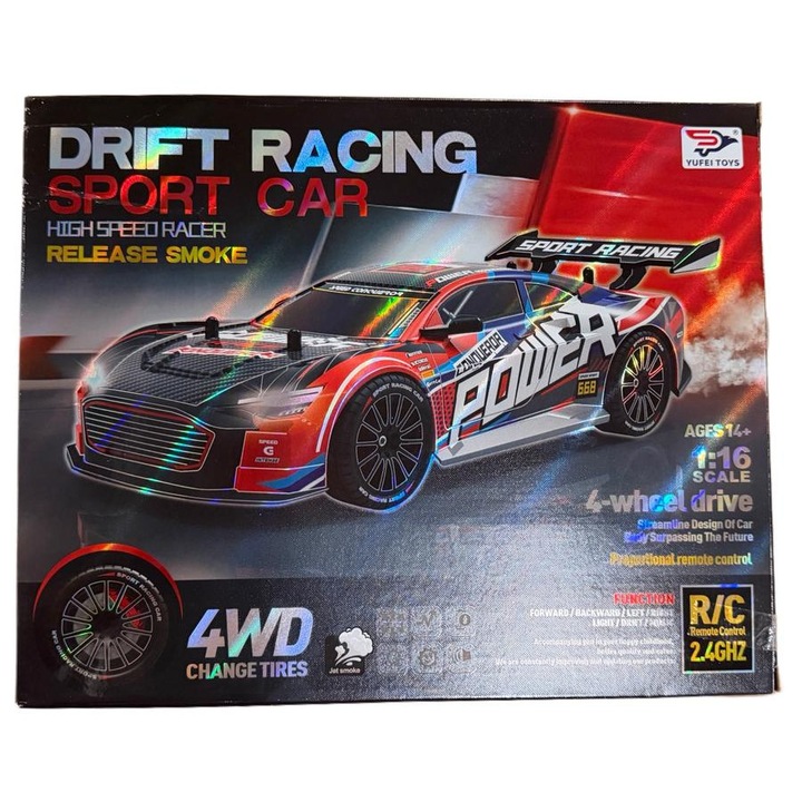 Mașină RC Drift 4WD DONG, 1:16, telecomandă 2.4 GHz, set extra roți, plastic