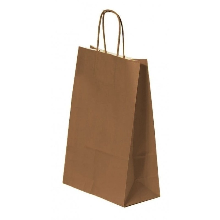 Punga pentru Cadou, 260x350x120mm, 90 g/mp, cu Manere Rasucite, Hartie, Natur, 5Buc/Set