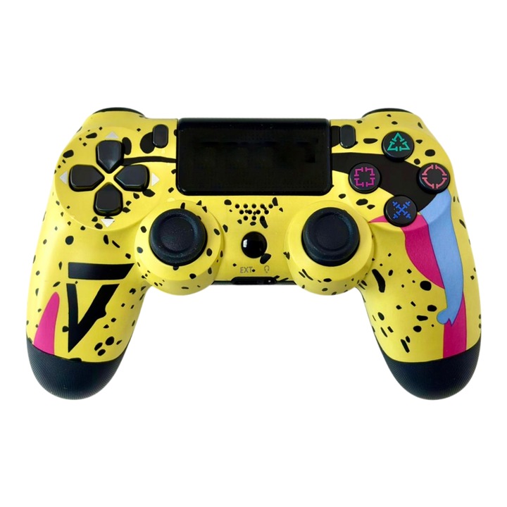Controller wireless doubleshock, PS4, PS-TV si PS Now, SERIE-COMPATIB, cu vibratii, cablu incarcator inclus, galben graffitti, HAPPY JOKER®