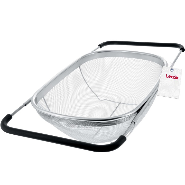 Цедка за мивка Leccik от неръждаема стомана – сгъваема, против запушване, 36x24 см – улавя остатъци от храна, лесна за почистване