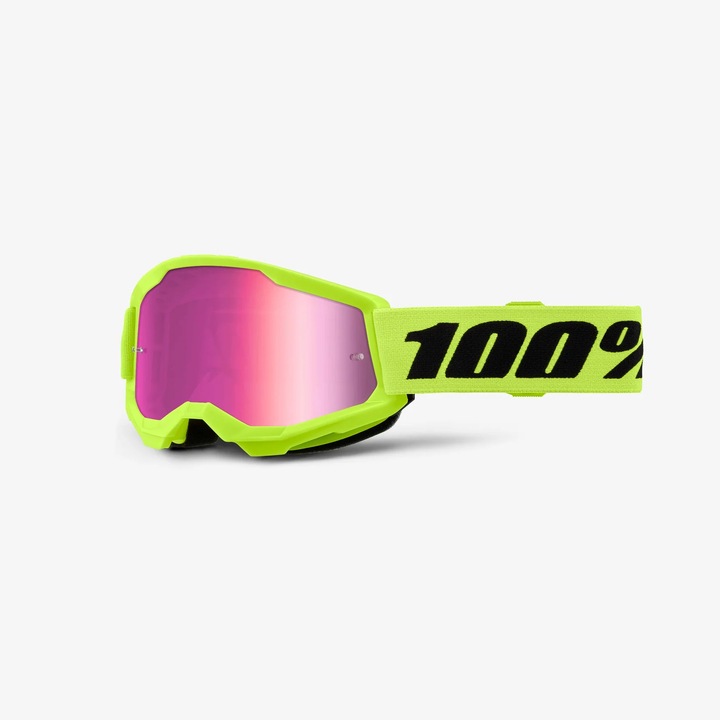Ochelari sport 100 PROCENT Strata 2 Youth, galben neon, lentila roz oglinda