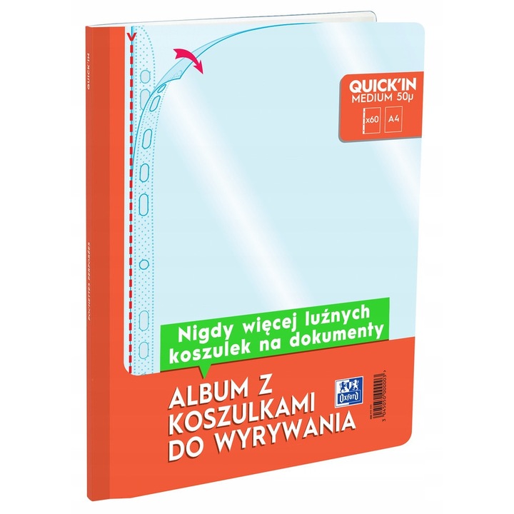 Dosar A4 cu 60 de folii detasabile, Oxford, 50MIC, transparent